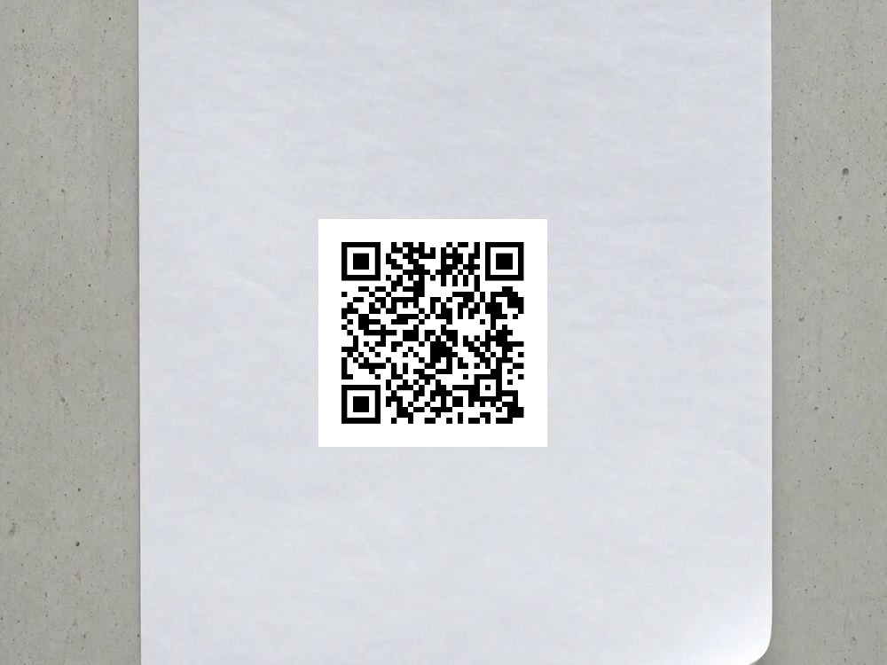 A paper poster taped to a concrete wall, carrying the code